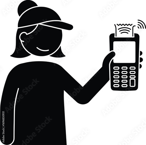 Mobile Payment, Subject: Cashier with Phone, Location: Retail Store, Content Type: Vector Illustration, Environment: Modern, Viewpoint: Front, Concept: User Interaction