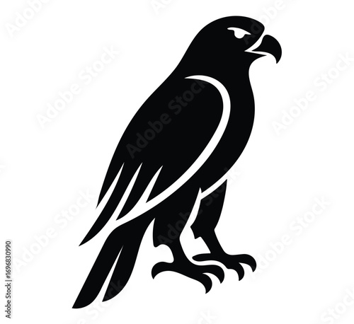 Black falcon bird silhouette logo on white background