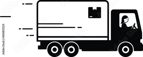 Truck Transporting Goods in Urban Environment, Vector Illustration of Shipping and Logistics Dynamics
