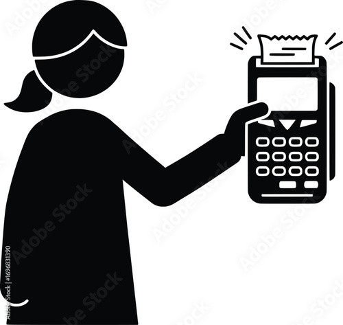 Transaction Action, Receipt Handling, Business Setting, Vector Illustration, Digital Environment, Front View, Modern Concept of Payment Processing with Vector Elements