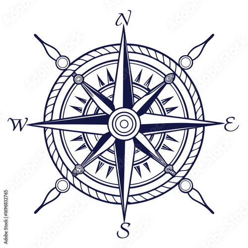 Navigation Compass Directional Guidance for Exploration and Wayfinding Illustration