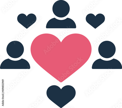 People surrounded by hearts, symbolizing love and connection in a community.