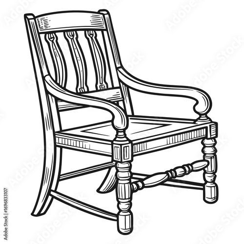 Classic wooden armchair sketch, a detailed vintage engraving style illustration of timeless furniture for home and comfort concepts