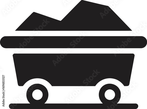 Simple illustration of a coal cart filled with ore on tracks
