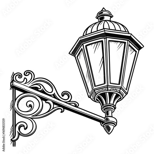 Vintage Ornate Street Lamp Hand-Drawn Illustration