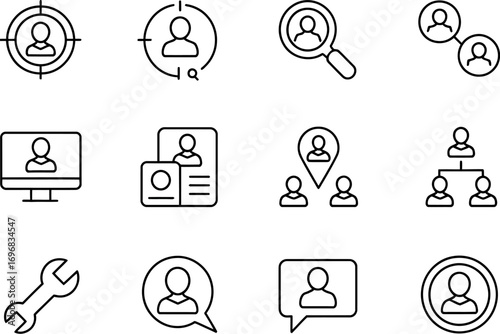 Collection of diverse icons representing human resources and recruitment processes