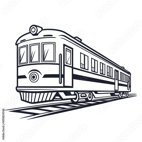 Classic electric train on a railway line, a retro symbol of public transportation and travel adventure