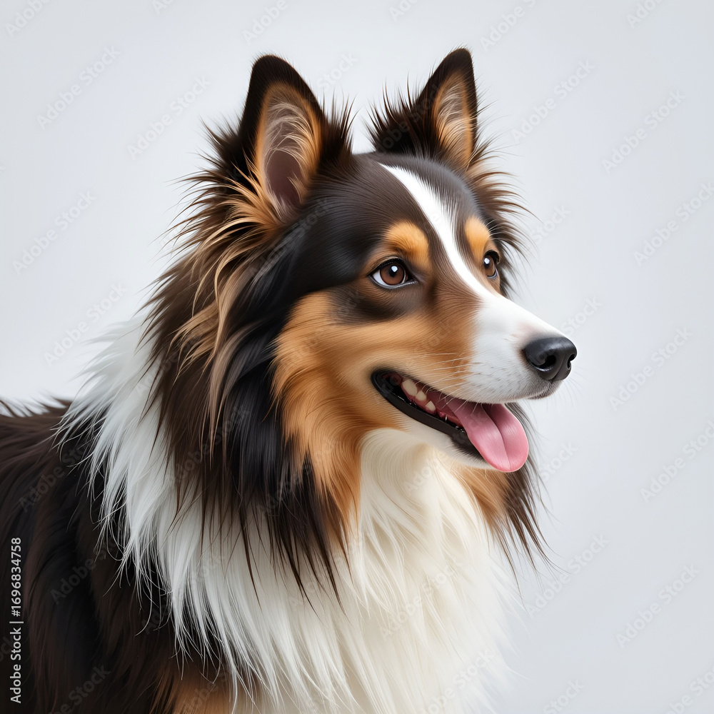 Fototapeta premium An adult Shetland Sheepdog with a majestic coat, intelligent eyes, loyal nature, graceful stance, playful spirit.