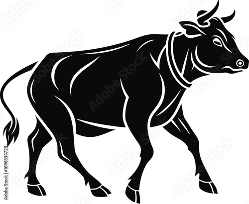 Stylized Cow Silhouette Vector, Farm Animal Cow Silhouette Illustration, Minimal Livestock Cow Outline Design, Black Cattle Silhouette Graphic