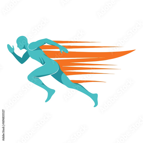 Dynamic teal runner silhouette with streaking orange motion trails artistic representation vector