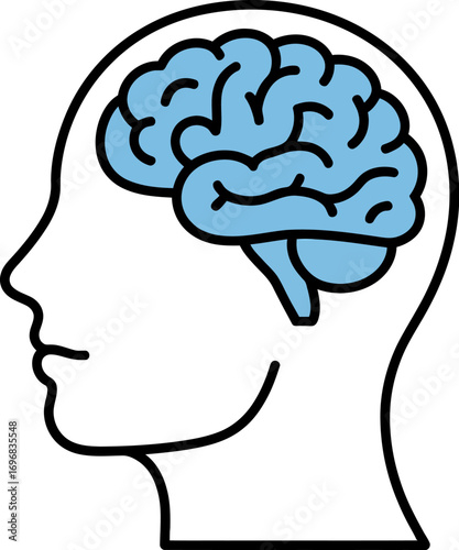Conceptual illustration of a human brain inside a head profile, symbolizing thought and cognition.