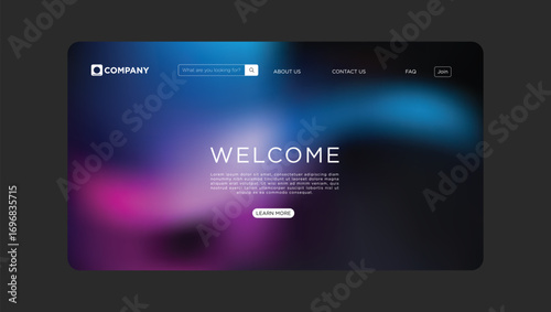 Modern website landing page with smooth gradient, welcome message for business or technology company
