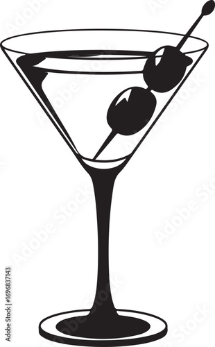 Elegant martini cocktail silhouette with olive and garnish