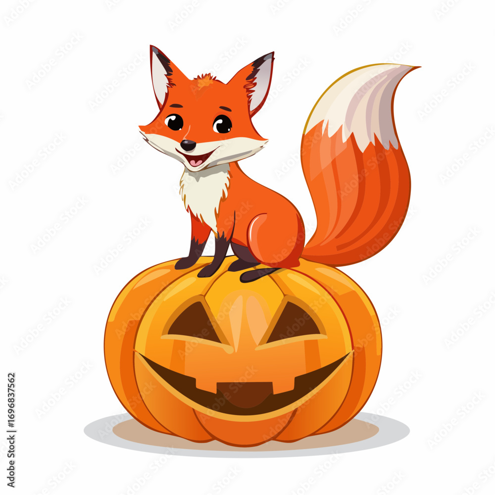 Obraz premium Comic-Fuchs auf Kürbis