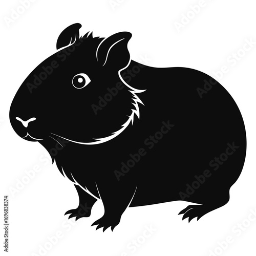 Detailed Black Silhouette of a Guinea Pig on a White Background rodent animal