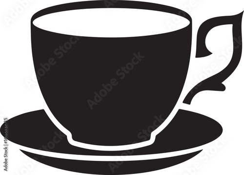 Elegant vector silhouette of a teacup with a delicate saucer perfect for beverage and cafe branding