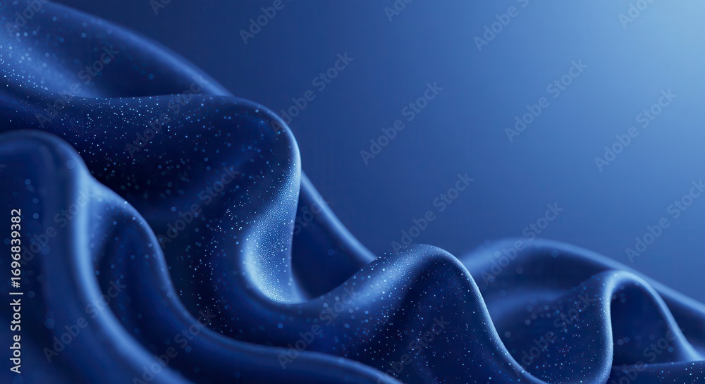 Obraz premium Luxurious cobalt satin waves with elegant raking light, diagonal leading lines, and upper-right negative space for branding; background for fashion, packaging, and lifestyle advertising.