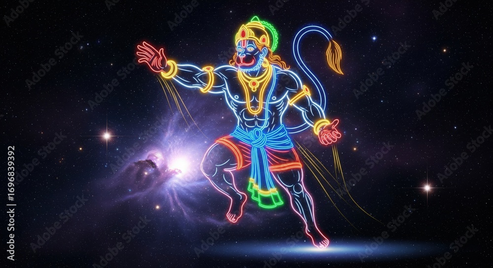 Obraz premium hanuman wallpaper hd 1080p animation 16:9 for laptop desktop | hanuman ji photo hd 4k | hanuman ji wallpaper 4k | hanuman jayanti neon background poster