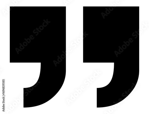 Double quotation marks icon for posters and presentations, blocky geometric quote marks, bold black punctuation symbol, great for review highlights, testimonials, web UI, print assets