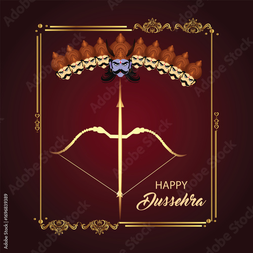 Happy Dussehra Greeting Card with Ravana and Bow