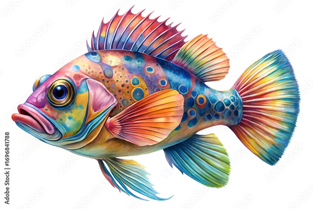 Fototapeta premium Vibrant and Colorful Tropical Fish Illustration with Detailed Fins and Scales