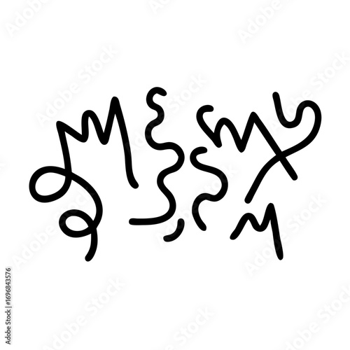 Abstract continuous flowing black line art scribble creating disorganized organic decorative shapes.