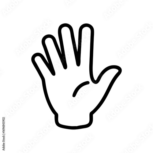 Outlined hand with fingers spread on white canvas