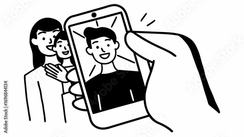 Family taking a selfie with their mobile device