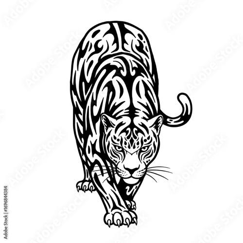 Stylized Panther – Bold Black Line Art Tribal Tattoo Design