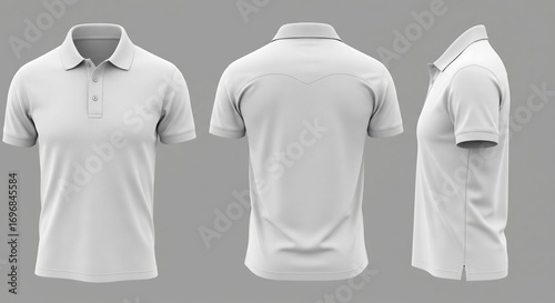 Blank White Polo Shirt Mockup Template Front Back and Side Views