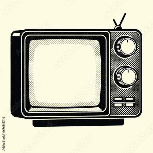 Vintage television set with antenna displaying static picture on screen old broadcast technology device
