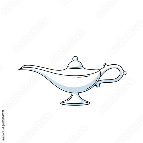 Magical genie lamp with a spout and handle for ancient arabian nights tales