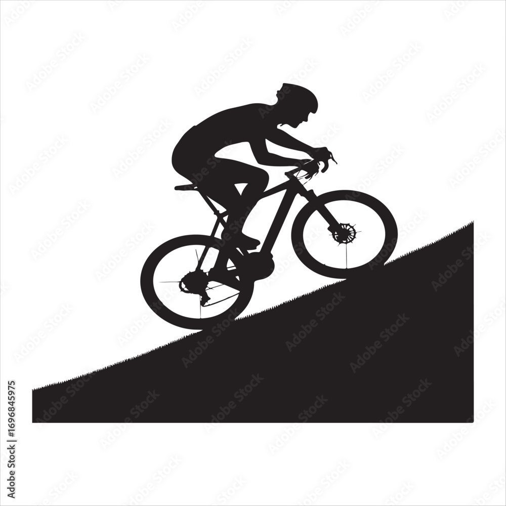 Fototapeta premium cyclist riding uphill sketch vector art silhouette design illustration