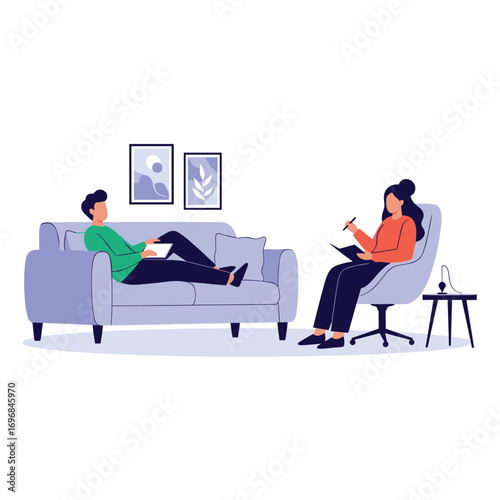 Therapist and patient in a counseling session discussing mental health and emotional well-being