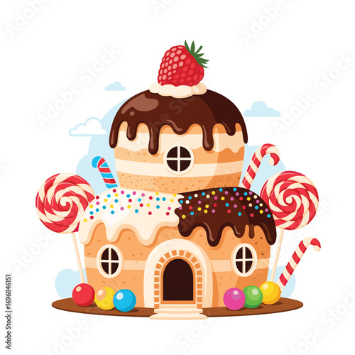 Whimsical candy house dessert creation adorned with delicious frosting and sweet decorations