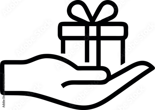 Gift box on hand showing concept line art  icon vector
