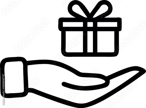 Gift box on hand showing concept line art  icon vector