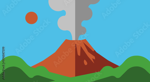 volcano erupting with smoke rising against clear blue sky