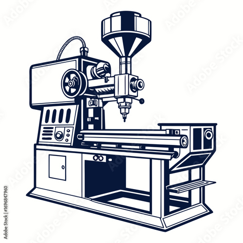 Creative Injection Molding Machine Vector Illustration | Industrial Equipment Graphic for Manufacturing, Engineering, and Plastic Production	