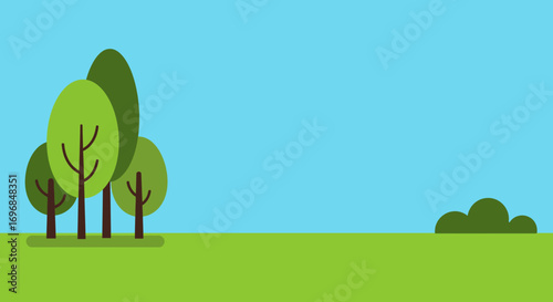 a serene landscape with green trees under blue sky