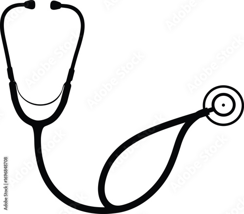 Silhouette vector illustration of a stethoscope isolated on white background, symbolizing healthcare, medical examination, diagnosis, and doctor tools