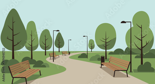 a serene park scene with benches trees and pathways