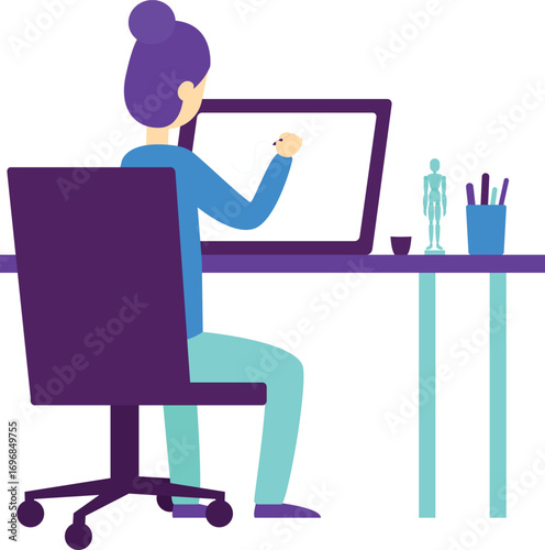 Creative Designer Drawing on Computer with Stylus

Vector Artwork of Woman Creating Digital Illustration

Modern Graphic Design and Digital Art Concept
