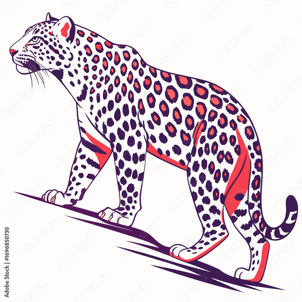 Naklejka premium Stylized illustration of a leopard with red spots