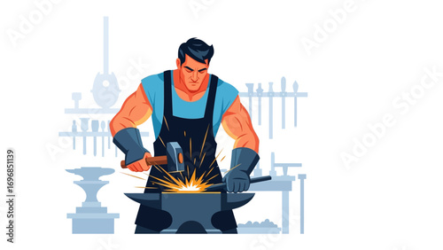 Artisan at Work: A skilled artisan meticulously forges metal, focused on his craft. This image captures the dedication and expertise of an artisan in the heart of his workshop.