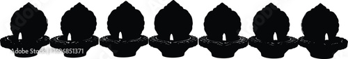 Traditional Indian Oil Lamps Silhouette Vector Set for Diwali Festival, Spiritual Decoration, Religious Ceremony, Cultural Celebration, and Lighting Rituals