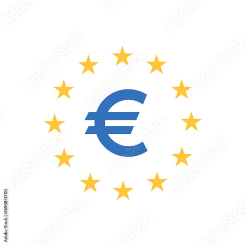 Simple Euro sign for Euro currency on European Union flag. European banking system. Vector illustration.