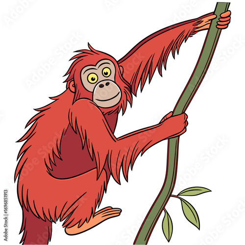 Cartoon orangutan climbing on a vine