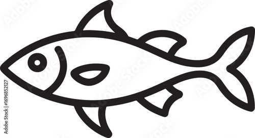 Fish Vector Silhouette with Fins and Tail Outline