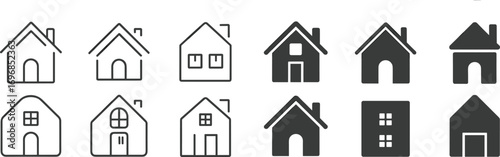 Set of House Icons in Line and Solid Styles, Perfect for Real Estate, Home Design, Architecture, App UI, and Web Design